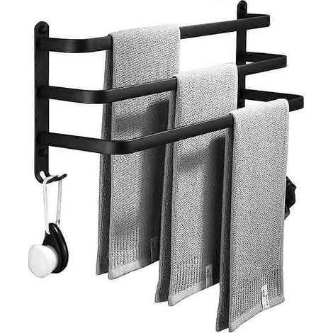 Noir Aluminium spatial Towel rack de Auto-adhsif-Trois couches Porte Serviette Salle de Bains, de Bain Cuisine Multicouche Barre Porte Serviette(40- (1/5)