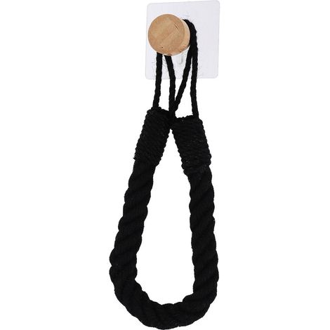 Porta rotolo di carta igienica o porta asciugamani corda + bambù su adesivo - nero - Tendance
