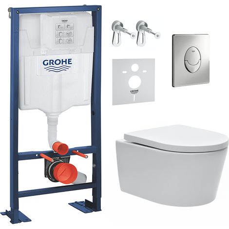 Grohe Pack WC bâti-autoportant Rapid SL + WC SAT sans bride + Abattant softclose + Plaque chrome (Autoportant-SAT-2) (1/5)