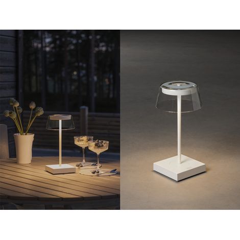 Wiederaufladbare LED Outdoor Akku Tischleuchte SCILLA dimmbar in Weiß, Höhe 27cm (1/5)