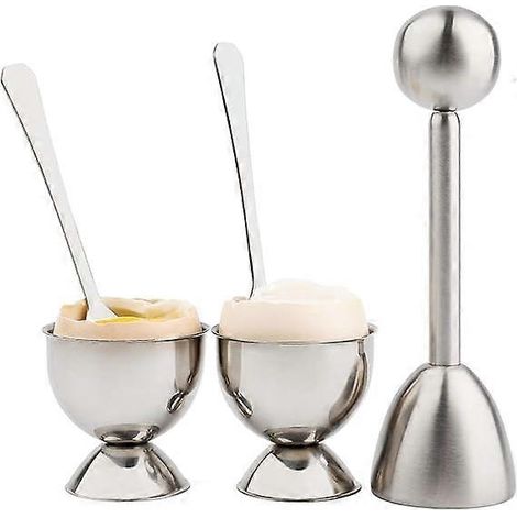 Ensemble de découpe-œufs pour œufs à la coque et œufs durs, comprenant 2 tasses et 2 cuillères. (1/5)