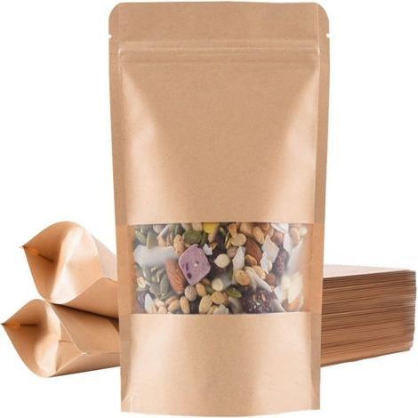 Kraftpapiertüten mit Sichtfenster – 14 x 20 x 4 cm – Selbstschließender Reißverschluss – Feuchtigkeitsbeständig – 100er-Packung (1/5)