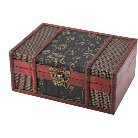 Boîte à Souvenirs en Bois, 23 x 16 x 9,8 cm Petit Style Chinois Antique Vintage Bois Livre Bijoux Rangement Organisateur Coffre conteneur(Chinese Style) (1/5)