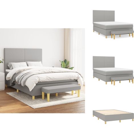 Sommier à lattes de lit avec matelas Gris clair 140x190cm Tissu - Lit Plateforme - Lit Double - Matelas À Ressorts Ensachés - Têted Lit Ajustable - Banc Rangement (1/5)