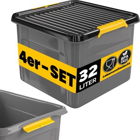 MONZANA® Contenitore con Coperchio BPA Free Chiusura a Scatto Scatole Impilabili Scatola Organizer Cantina Garage Contenitori Plastica Box 4x 32L (de)