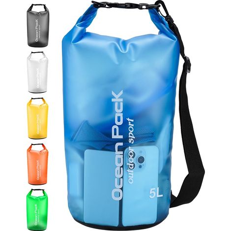 Sac étanche 5 L, avec bandoulière réglable et fermeture à enroulement, idéal pour la natation, le camping et la pêche (bleu ciel)