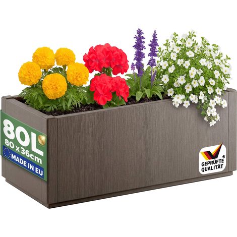 CASARIA® Fioriera Ethica 80x36x36cm 35L o 80L Vaso fioriere per piante resistente alle intemperie base drenante vasi in plastica riciclata resistente ai raggi UV Brown (en) (1/5)