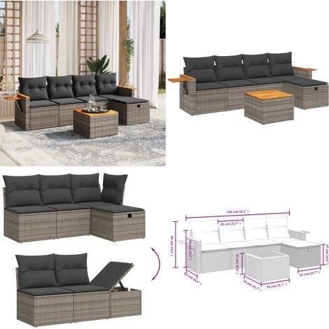 Salon de jardin 6 pcs avec coussins gris résine tressée - Ensemble Salon De Jardin - Mobilier De Jardin - Canapé Extérieur - Chaise Extérieure - Table Basse Jardin - Home & Living (1/5)