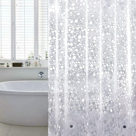 Rideau de douche en EVA anti-moisissure, doublure de rideau de salle de bain, effet pierre transparent 3D, rideau de douche résistant, L 180 x H 180 cm (1/5)