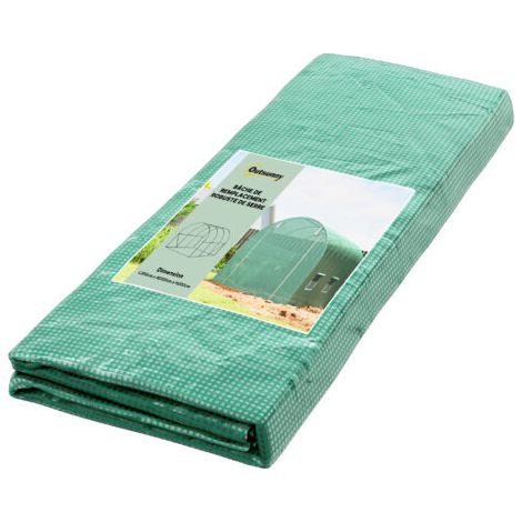 Outsunny Bâche de Rechange Serre Tunnel 6 m², bâche 3 x 2 x 2 m PE Anti-UV imperméable 6 fenêtres + Porte Enroulable zippée Vert