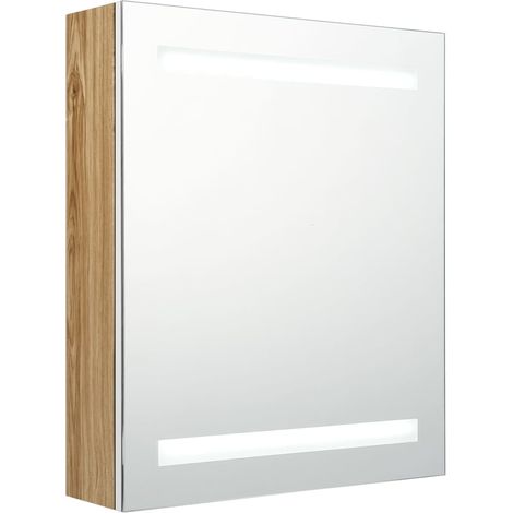Maison Exclusive - LED-Bad-Spiegelschrank Weiß und Eichen-Optik 5