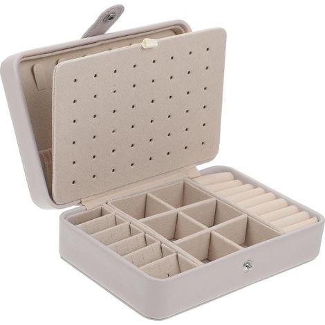 Joyero portátil de doble capa de piel sintética blanca para anillos (1/5)