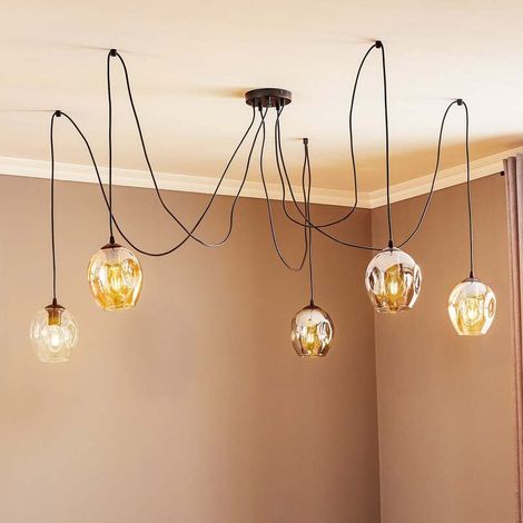 [GEBRAUCHT] B-Ware Pendellampe Starla Hängelampe dimmbar 5-flg. Pendelleuchte grafit amber klar (1/2)
