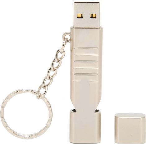Wasserdichter USB-Stick mit Pfeife aus Aluminiumlegierung für den Outdoor-Einsatz, USB 2.0 mit Schlüsselanhänger, silberfarben, 16 GB (1/5)
