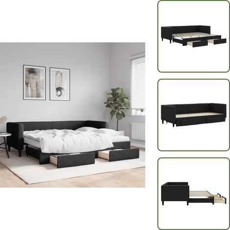 Doppelbett - vidaXL Tagesbett Ausziehbar mit Schubladen Schwarz 80x200 cm Stoff - Schubladenbett