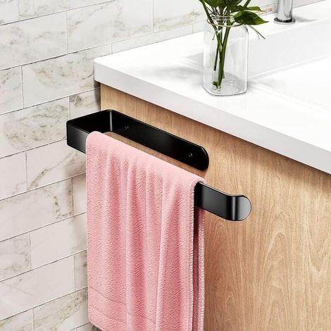 Porte-serviettes autocollant ou perforé Ulisem, porte-serviettes de cuisine en aluminium imperméable et antirouille, adapté aux serviettes, rouleaux, papier toilette (noir) (1/4)
