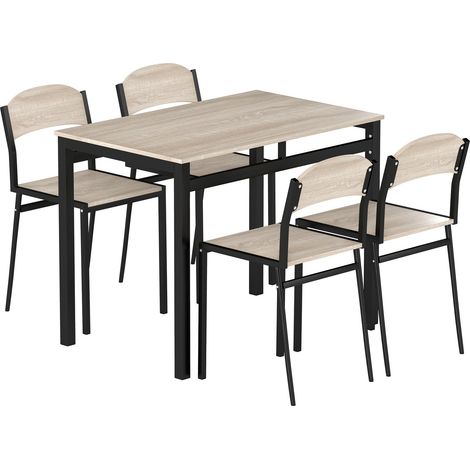 5-teiliges Esszimmer-Set, Tisch und 4 Stühle, platzsparend, Schwarz
