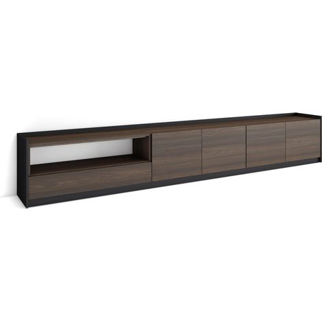 Skraut Home - Mueble TV, Televisión, 310x37x50cm, Para TV hasta 80", Roble oscuro y Negro (1/5)