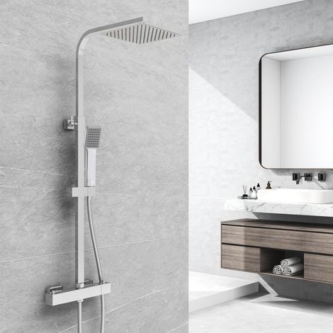 AICA Thermostatic Chrome Bathroom Mixer Shower Set Square Exposed Valve