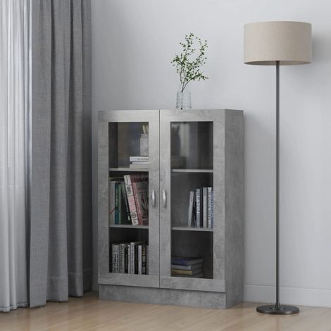 Bibliothèque Étagère de Rangement - Armoire à vitrine pour Bureau Salon Chambre Cuisine Gris béton 82,5x30,5x115 cm Aggloméré BV867310 - BonneVie (1/5)