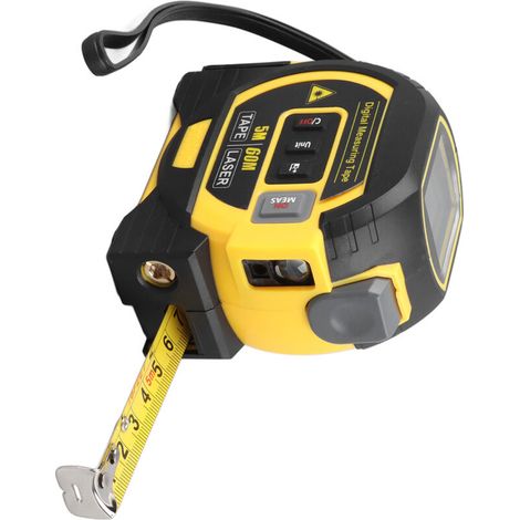 3-in-1 Präzisionsmessgerät, 60-m-Infrarot-Laser-Entfernungsmesser, 5-m-Maßband, vertikaler Kreuzlinienlaser-Entfernungsmesser, automatische Sperre, Gelb