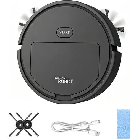 Mini Aspirateur Robot pour Voiture,Ultra-Mince 6 cm Petit Aspirateur Robot Automatique, Robots Aspirateurs pour Voitures Et Petits Espaces (Noir) (1/5)