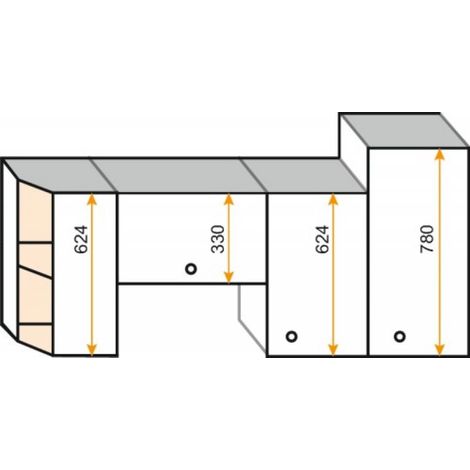 Caisson d'angle haut hauteur 624 mm largeur 600 mm profondeur 600 mm coloris blanc porte largeur 347 mm
