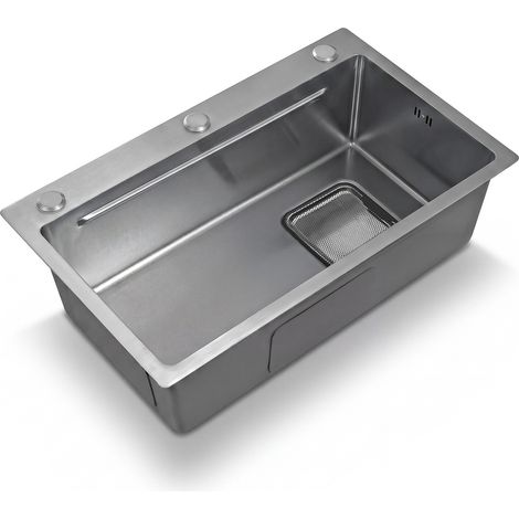 Évier de cuisine encastrable 75x45 cm en acier inoxydable avec planche à découper et bac intérieur supplémentaire (1/5)