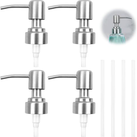 Lot de 4 Distributeurs de Savon Acier Inoxydable, Tête de Pompe, Encastrable, Idéal pour Cuisine, Salle de Bain, Pompe de Rechange (1/5)