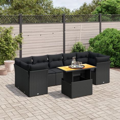 Ensemble Salon Jardin 8 Places Noir Résine Tressée avec Coussins - Table Réglable Hauteur et Mobilier Modulaire Extérieur (1/3)