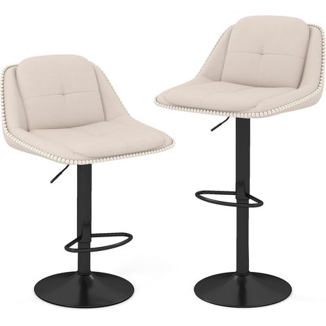 COSTWAY Lot de 2 Tabourets de Bar, Chaises de Bar Pivotantes avec Dossiers, Repose-Pieds, Assise Rembourrés, Tabourets Hauts Réglables pour Bars, Îlots de Cuisine, Comptoir, Beige (1/5)