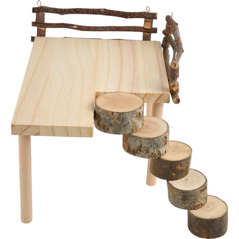 Plateforme d'escalade multifonctionnelle en bois naturel à 2 niveaux pour hamsters et petits animaux de compagnie (1/5)