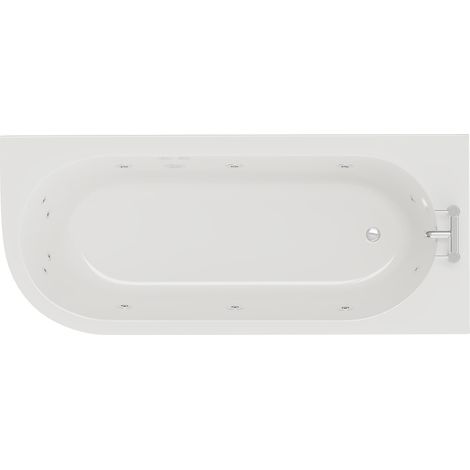 Arc 1700mm x 750mm 12 Jet Chrome Flat Jet Right Hand Curved Whirlpool Shower Bath with White Acrylic Front Bath Panel (1/5)