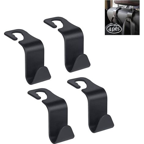 Paquete de 4 ganchos (negros) para reposacabezas de asientos de coche - Ganchos organizadores para colgar bolsos, carteras, abrigos, paraguas y bolsas de la compra - Crezuo