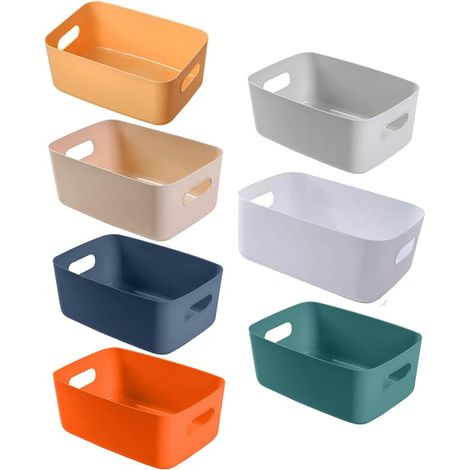 Lot de 7 petits paniers de rangement en plastique, paniers de rangement colorés pour placards et cuisine, organisateurs pratiques pour la maison, le bureau et l'école (25 x 16,5 x 10 cm) (1/5)