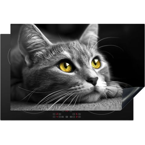 PROTECTION PLAQUE INDUCTION Chat - Gris - Animaux - Chat Couvre Plaque De Cuisson 81.6x52.7 cm (1/5)