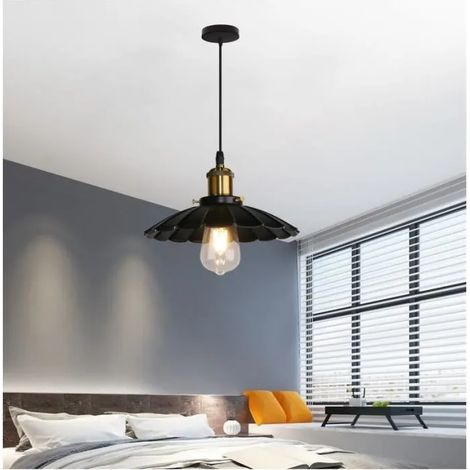 Suspension Luminaire Industrielle Vintage Noir E27 Lampe Plafonnier Industrielle en Métal pour Salon Chambre (1/4)
