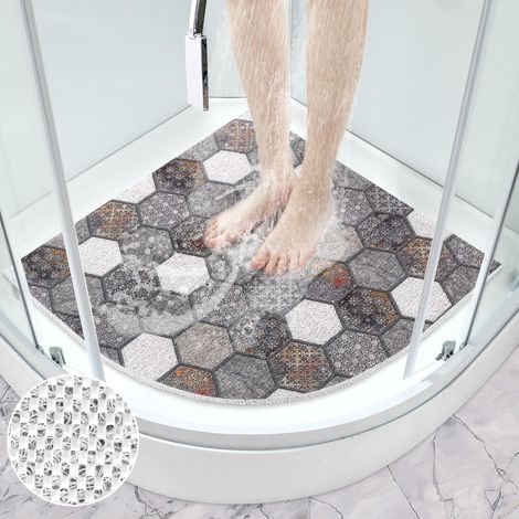 Tapis de douche antidérapant Tapis de douche : 70 x 70 cm Grand tapis de douche d'angle Tapis de douche triangulaire Tapis de douche antidérapant - PVC Sécurité Tapis de douche à séchage (1/5)
