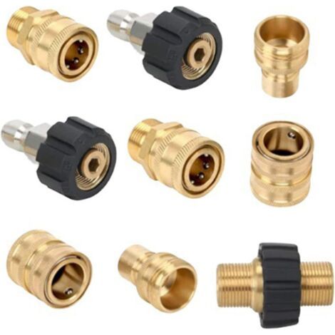 Lot de 9 adaptateurs pour nettoyeur haute pression, filetage mâle métrique M22, raccord rapide M22 pivotant vers connexion rapide de 3/8" (1/5)