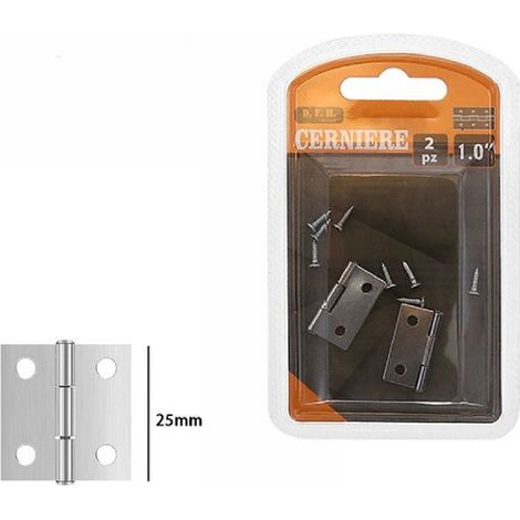 TrAdE Shop Traesio - Set 2 Pezzi Cerniere Per Porte Mobili Armadi Sportelli Ante 25 Mm Silver 69030 -