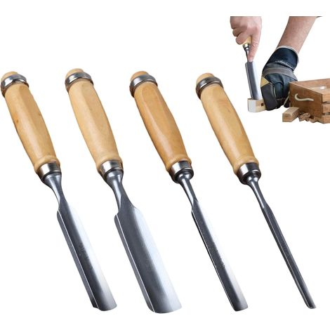 CCYKXA 4-teiliges Holzschnitz-Holzbeitel-Set, Metall-Holzmeißel-Set mit 6, 12, 18 und 24 mm großen, halbkreisförmigen Klingen aus Chrom-Vanadium-Stahl für angehende Schreiner (1/5)