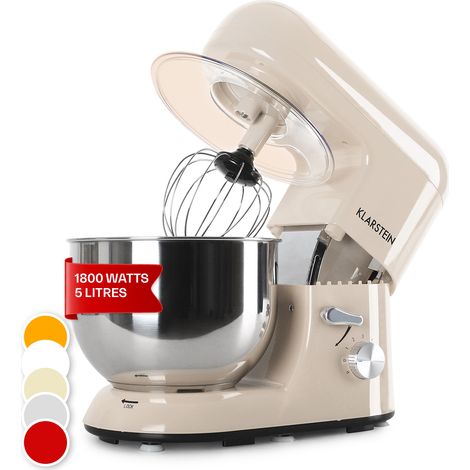 Klarstein – Robot pâtissier multifonction 2000W – Bol inox 5,2L – Pétrin à pain avec crochet – Système de brassage planétaire 6 vitesses