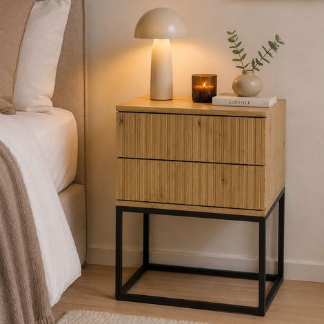 Comodino Lehatava, 2 Cassetti, Apertura Scorrevole, Chiusura Scorrevole, 40x39x65h cm Marrone Rovere (1/3)