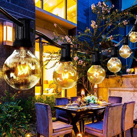 Guirlande Extérieure,30+3 Guinguette Guirlande Lumineuse Extérieures IP44 Intérieur Blanc Chaud Décoration Chaîne de Lumières pour Jardin Cour Décoration de Fête 9m (1/5)