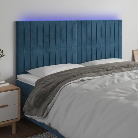 Cabecero con luces LED terciopelo azul oscuro 200x5x118/128 cm vidaXL