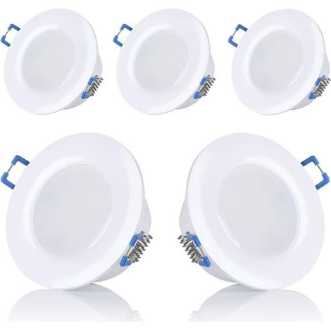 Set of 5 LED recessed bathroom spotlights, IP44, 230V, ultra-slim, 5W, available in warm white and cool white, round, white, for bathroom, opening diameter: 75-80mm [Energy class F] (warm white)