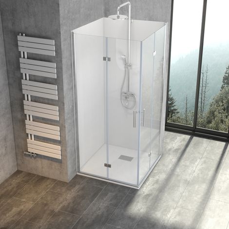 2er Set SMC Duschrückwände Weiß Schieferoptik Badrückwand Wandverkleidung Wandpaneel als fugenloser Fliesenersatz Stärke 3 mm BxH 90 x 200 cm