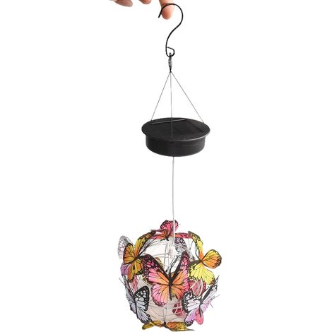 Campana de viento solar con mariposa - Luces LED de paisaje para exteriores, jardín, patio, porche, entrada, resistente a la intemperie, decoración artística de hierro, 75x15 cm, 1 unidad (1/5)