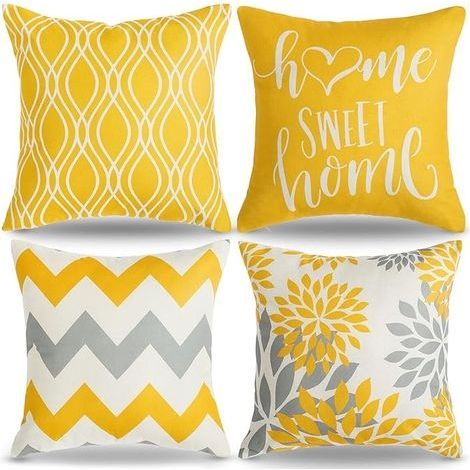 Housse de Coussin Géométrique Motif Coussin Decoratif Jaune Coussin Canapé pour Canapé Maison Salon Chambre Décoration D'intérieur, 45x45cm (1/4)