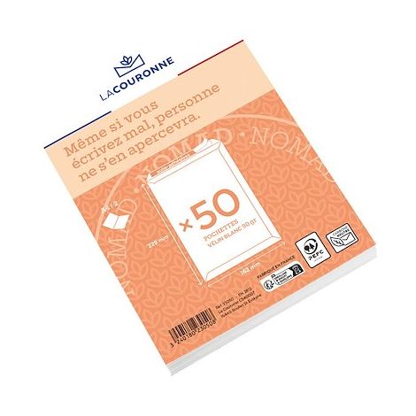 Pochette velin blanc 162 x 229 mm La Couronne 90 g sans fenêtre - Boîte de 50 (1/2)